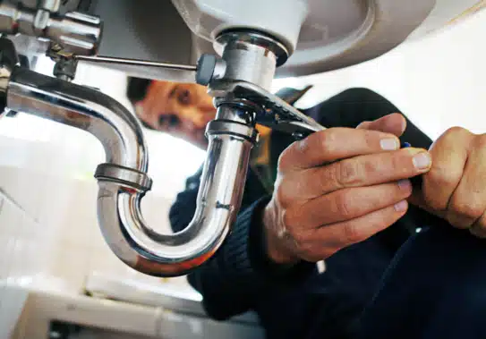 plumber fixing sink drain
