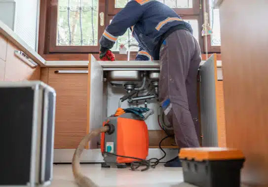 plumber fixing clogged drain