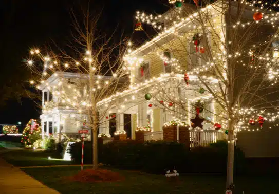 house decorated with Christmas lights